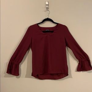 JCrew Maroon 3/4 tie off bell sleeve